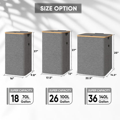 70L Laundry Hamper with Lid, Large Laundry Basket Bin