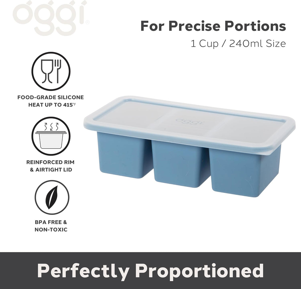 Prep & Portion Silicone Freezer Trays with Lid - Freezer Molds for Food, Ice Cube Tray, Food Prep Containers, Freezer Storage Containers, for Soup, Smoothie Cubes, Sauce, Broth, Leftovers - 1 Cup