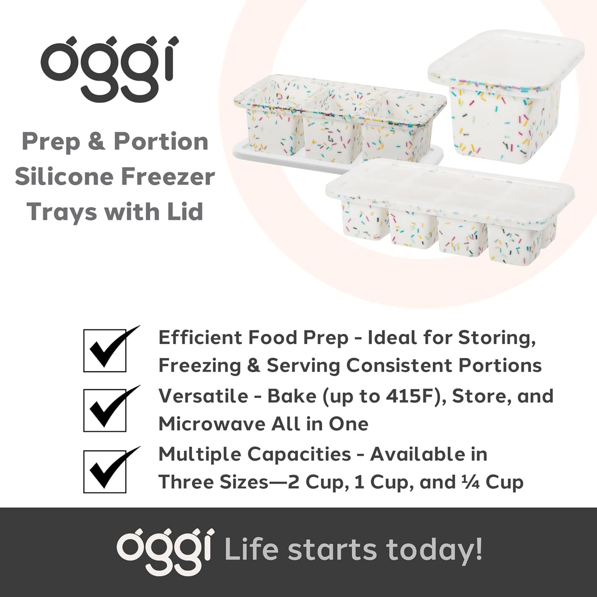 Prep & Portion Silicone Freezer Trays with Lid - Freezer Molds for Food, Ice Cube Tray, Food Prep Containers, Freezer Storage Containers, for Soup, Smoothie Cubes, Sauce, Broth, Leftovers - 1 Cup