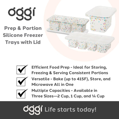 Prep & Portion Silicone Freezer Trays with Lid - Freezer Molds for Food, Ice Cube Tray, Food Prep Containers, Freezer Storage Containers, for Soup, Smoothie Cubes, Sauce, Broth, Leftovers - 1 Cup