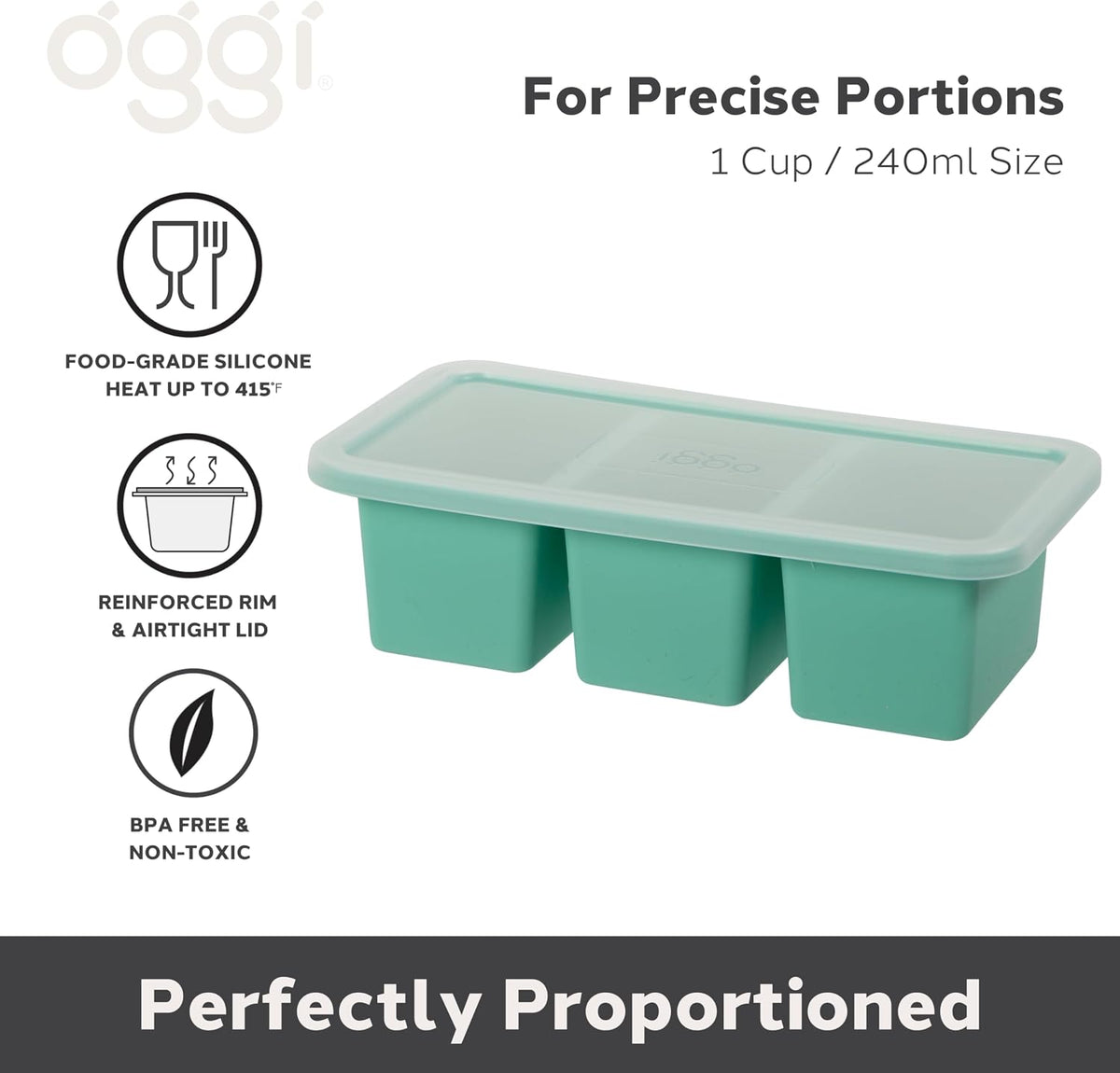Prep & Portion Silicone Freezer Trays with Lid - Freezer Molds for Food, Ice Cube Tray, Food Prep Containers, Freezer Storage Containers, for Soup, Smoothie Cubes, Sauce, Broth, Leftovers - 1 Cup