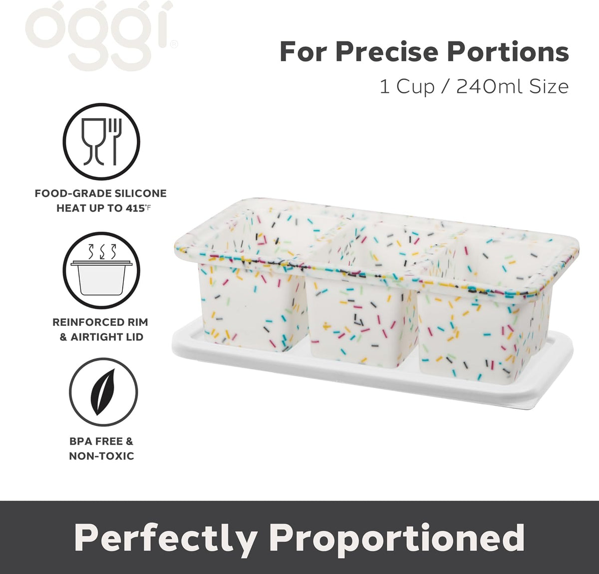 Prep & Portion Silicone Freezer Trays with Lid - Freezer Molds for Food, Ice Cube Tray, Food Prep Containers, Freezer Storage Containers, for Soup, Smoothie Cubes, Sauce, Broth, Leftovers - 1 Cup