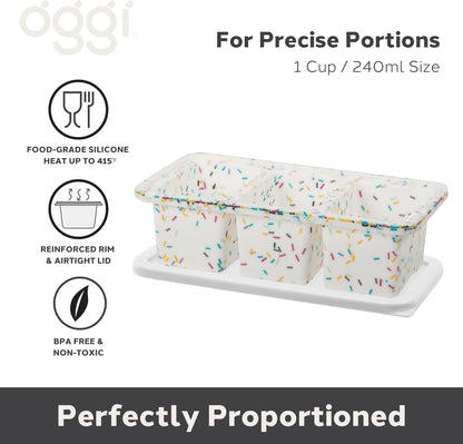 Prep & Portion Silicone Freezer Trays with Lid - Freezer Molds for Food, Ice Cube Tray, Food Prep Containers, Freezer Storage Containers, for Soup, Smoothie Cubes, Sauce, Broth, Leftovers - 1 Cup