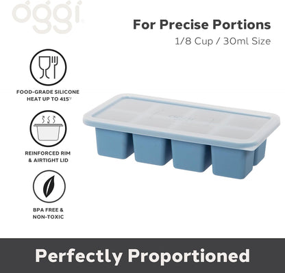 Prep & Portion Silicone Freezer Trays with Lid - Freezer Molds for Food, Ice Cube Tray, Food Prep Containers, Freezer Storage Containers, for Soup, Smoothie Cubes, Sauce, Broth, Leftovers - 1 Cup