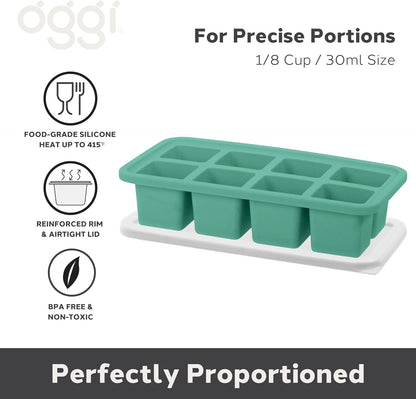 Prep & Portion Silicone Freezer Trays with Lid - Freezer Molds for Food, Ice Cube Tray, Food Prep Containers, Freezer Storage Containers, for Soup, Smoothie Cubes, Sauce, Broth, Leftovers - 1 Cup
