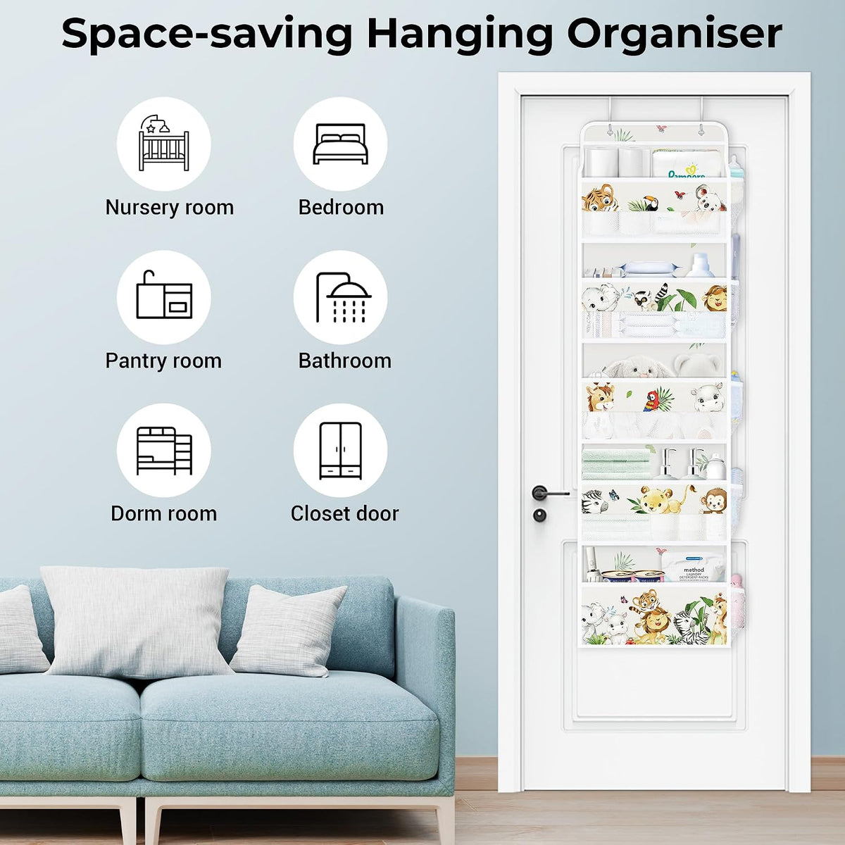 Over the Door Organizer Diaper Toy Nursery Hanging Shelf, Elephant