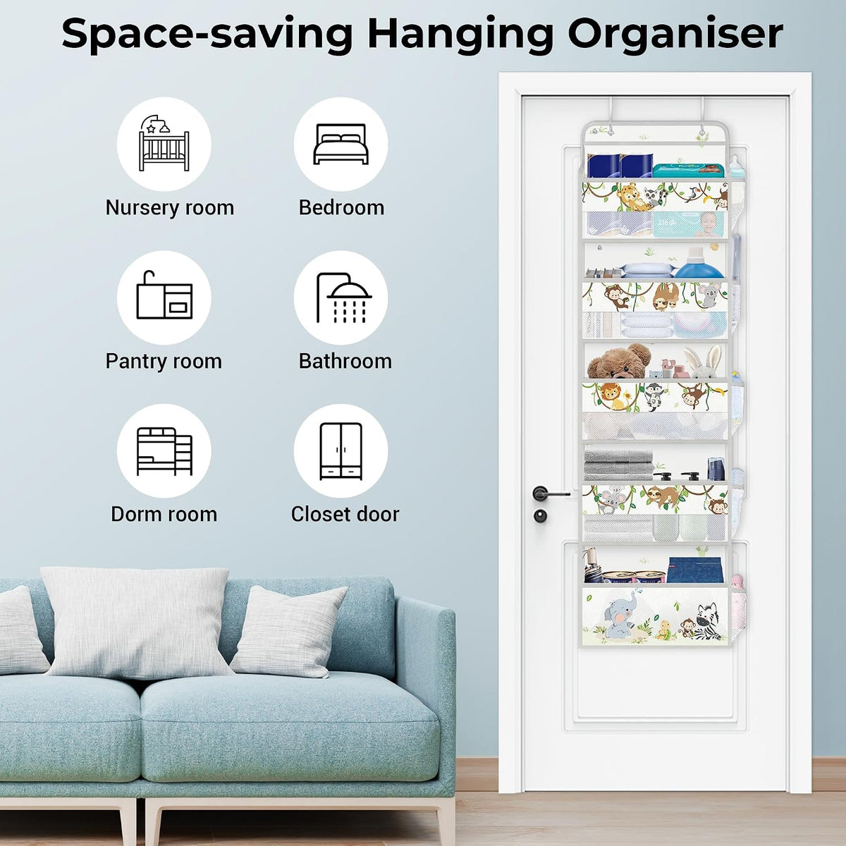 Over the Door Organizer Diaper Toy Nursery Hanging Shelf, Elephant