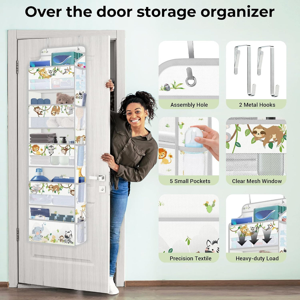 Over the Door Organizer Diaper Toy Nursery Hanging Shelf, Elephant