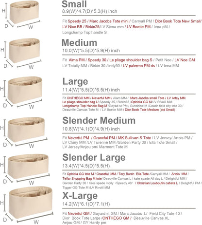 Purse Organizer Insert For Handbags, Silk Purse Organizer with Zipper, Silky Smooth, Bag Organizer For Speedy Neverfull Tote,onthego,Artsy, 6 Sizes(Large, Silky Beige)