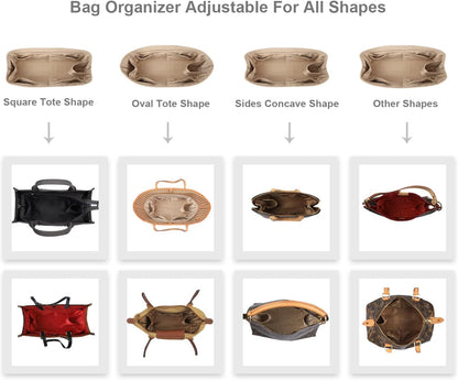 Purse Organizer Insert For Handbags, Silk Purse Organizer with Zipper, Silky Smooth, Bag Organizer For Speedy Neverfull Tote,onthego,Artsy, 6 Sizes(Large, Silky Beige)