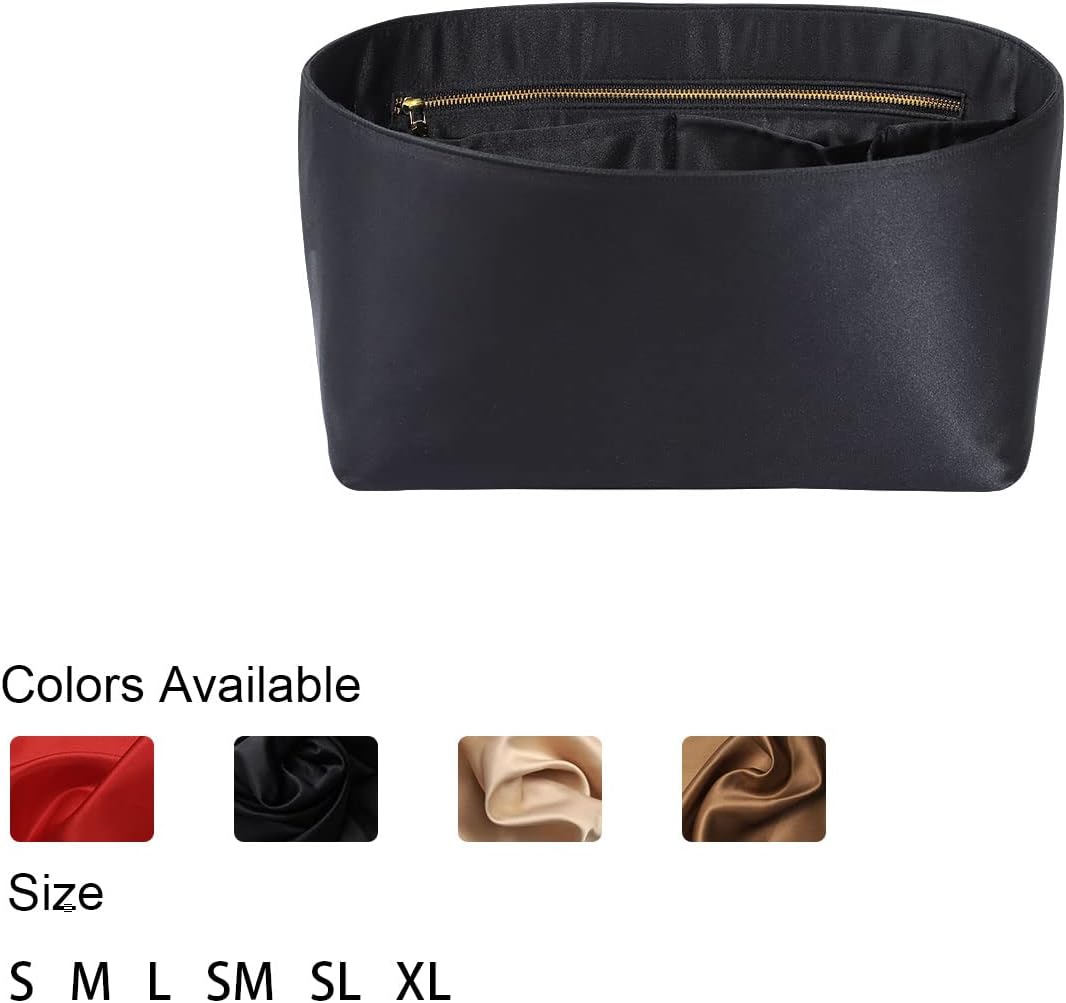 Purse Organizer Insert For Handbags, Silk Purse Organizer with Zipper, Silky Smooth, Bag Organizer For Speedy Neverfull Tote,onthego,Artsy, 6 Sizes(Large, Silky Beige)