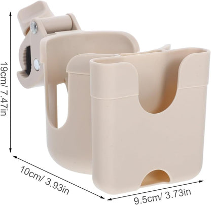 Stroller Cup Holder and Phone Mount, Milk Bottle and Water Cup Organizer Rack, Beige Multifunctional Bike and Scooter Accessory for Travel and Outdoor Use