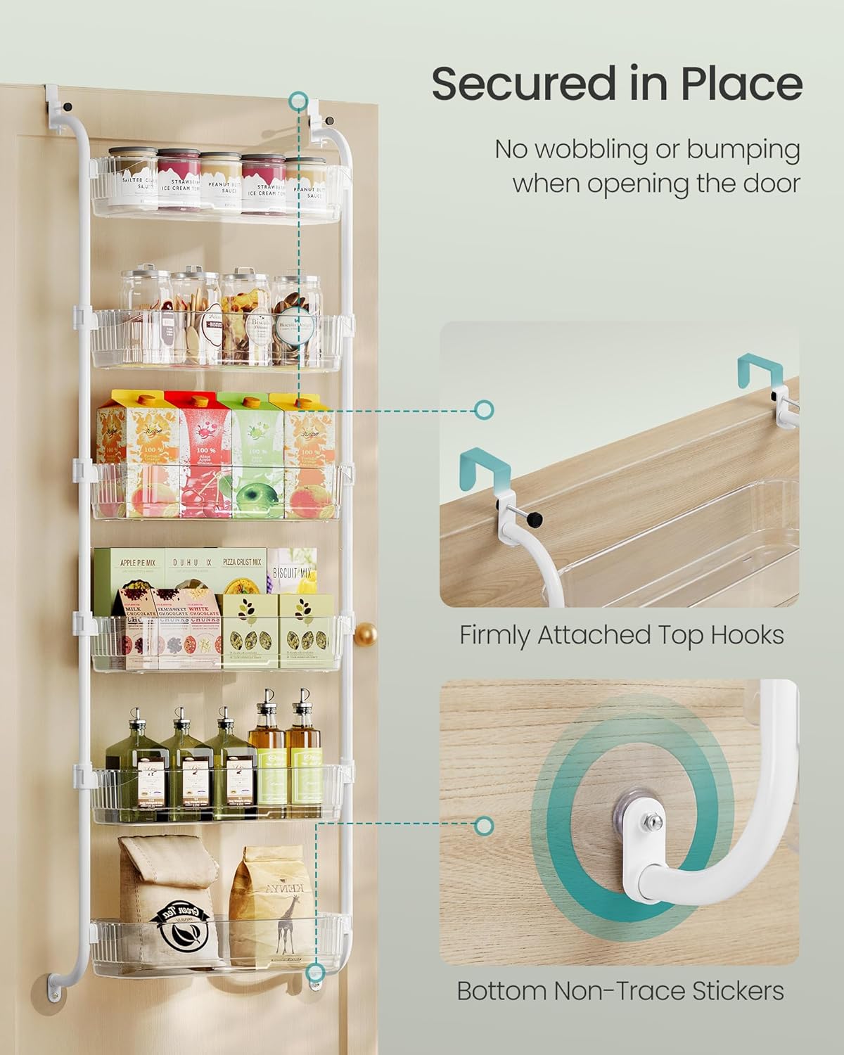 SONGMICS Over the Door Cabinet Organizer, 6-Tier Clear PET Baskets, 53 In H