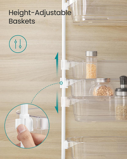 SONGMICS Over the Door Cabinet Organizer, 6-Tier Clear PET Baskets, 53 In H