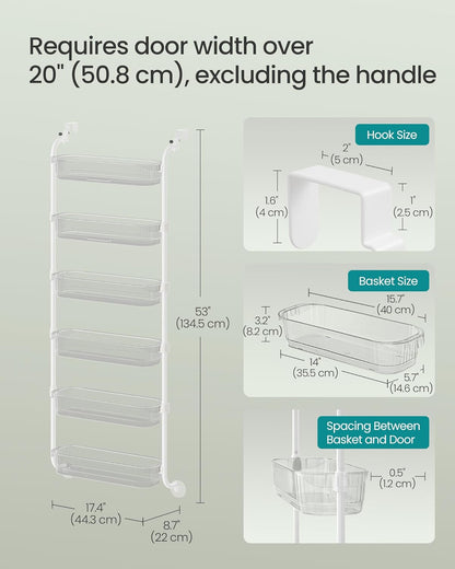 SONGMICS Over the Door Cabinet Organizer, 6-Tier Clear PET Baskets, 53 In H