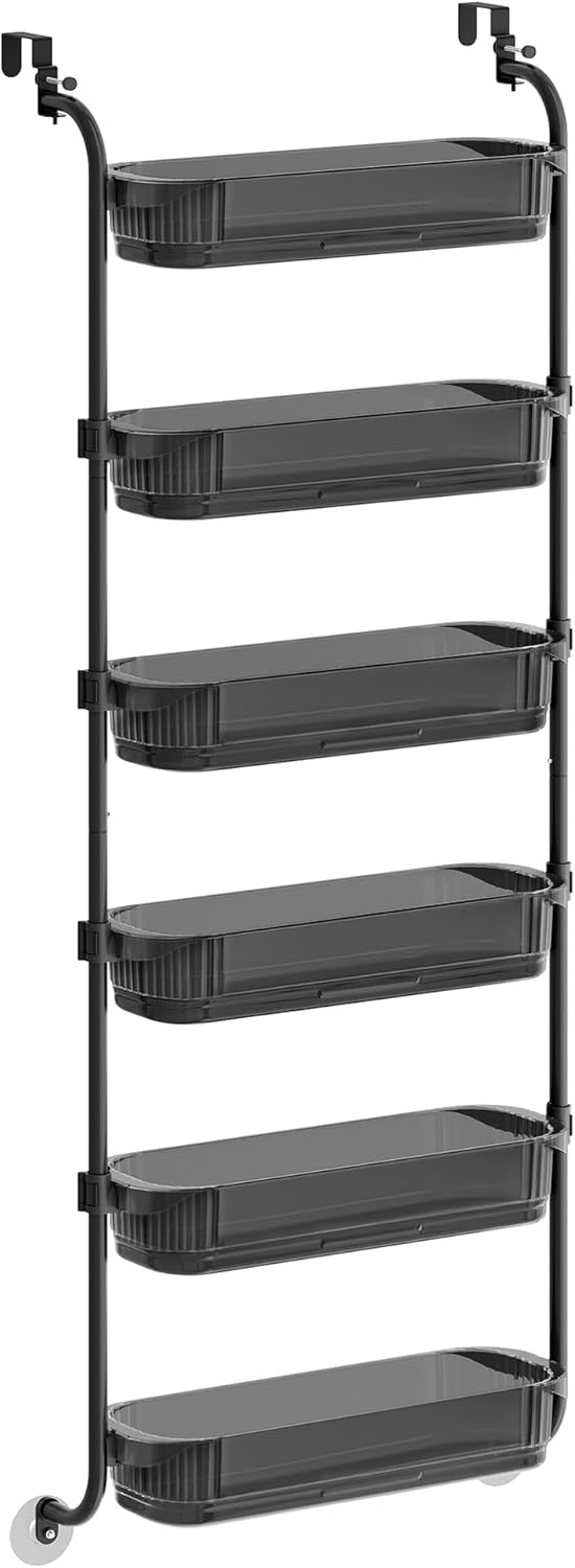 SONGMICS Over the Door Cabinet Organizer, 6-Tier Clear PET Baskets, 53 In H
