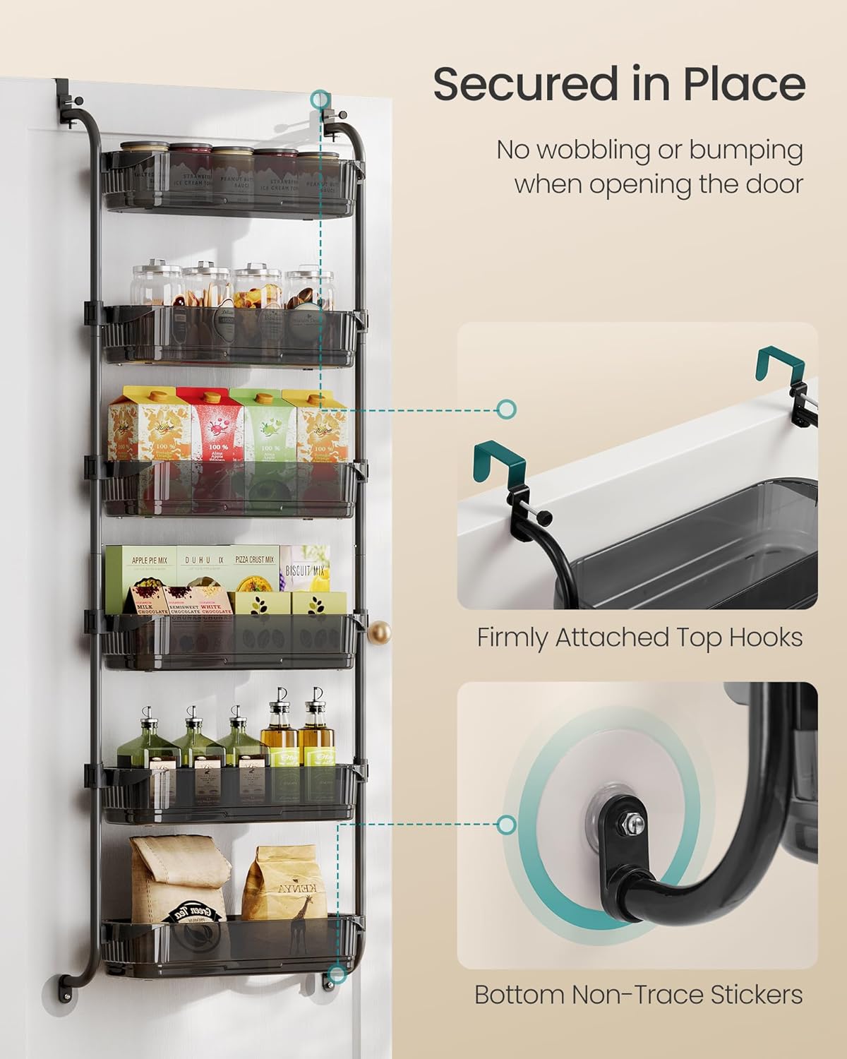SONGMICS Over the Door Cabinet Organizer, 6-Tier Clear PET Baskets, 53 In H