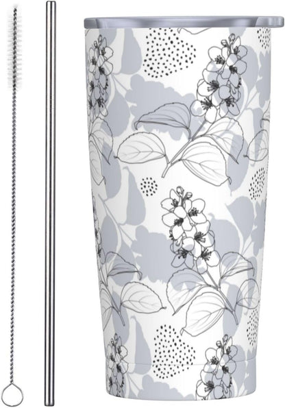 Blue White Porcelain Pattern Tumbler,Ceramics Flower 20oz Stainless Steel Insulated Travel Tumblers,Travel Coffee Mug with Lid and Straw Water Bottle Drink Cups Gifts for Women Men Lovers