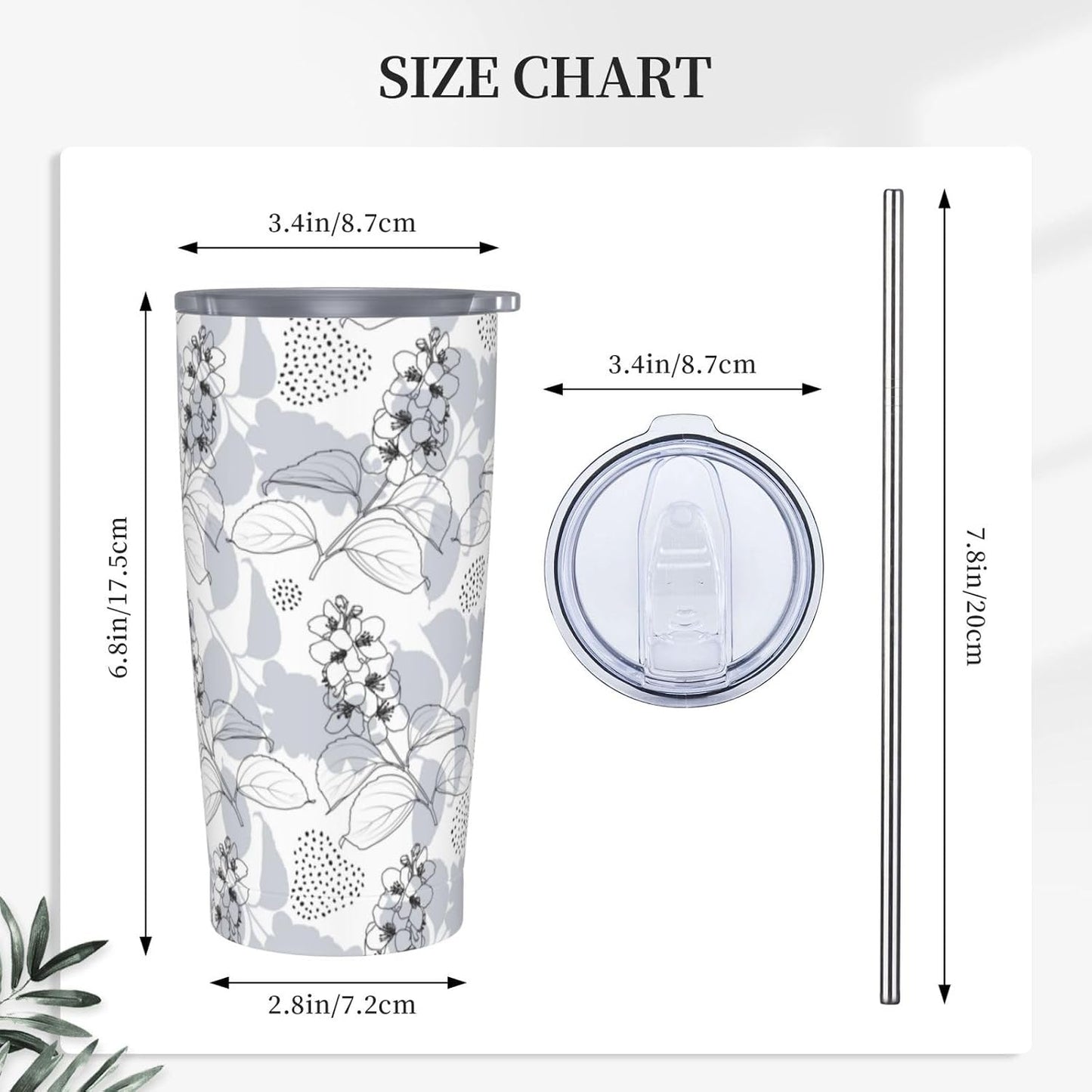 Blue White Porcelain Pattern Tumbler,Ceramics Flower 20oz Stainless Steel Insulated Travel Tumblers,Travel Coffee Mug with Lid and Straw Water Bottle Drink Cups Gifts for Women Men Lovers