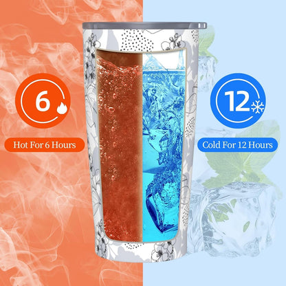 Blue White Porcelain Pattern Tumbler,Ceramics Flower 20oz Stainless Steel Insulated Travel Tumblers,Travel Coffee Mug with Lid and Straw Water Bottle Drink Cups Gifts for Women Men Lovers