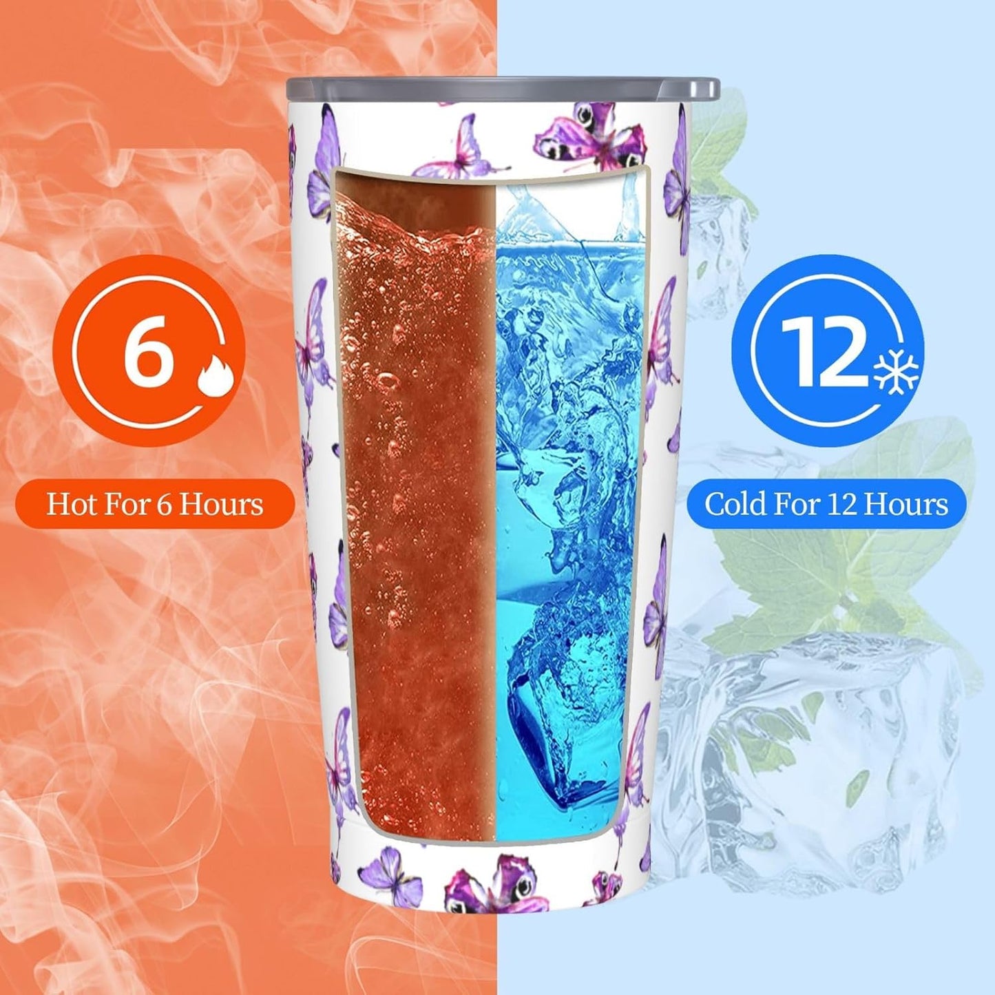 Blue White Porcelain Pattern Tumbler,Ceramics Flower 20oz Stainless Steel Insulated Travel Tumblers,Travel Coffee Mug with Lid and Straw Water Bottle Drink Cups Gifts for Women Men Lovers