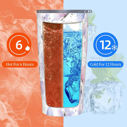Blue White Porcelain Pattern Tumbler,Ceramics Flower 20oz Stainless Steel Insulated Travel Tumblers,Travel Coffee Mug with Lid and Straw Water Bottle Drink Cups Gifts for Women Men Lovers