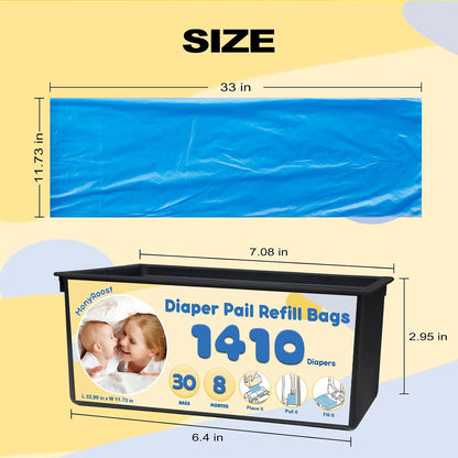 Diaper Pail Refills Bags Compatible with Genie Easy Roll Signature & Platinum Diaper Pails | Holds Up to 1410 Newborn Diapers Per Refill | 7 Layer Odor Barrier Technology, 2Pack(60 Bags)