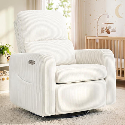 Swivel Rocker Recliner, Oversized Manual Nursery Glider Rocking Recliner Chair with Removable Cushion, Upholstered Corduroy Swivel Reclining Chair for Nursery Living Room Bedroom, Camel