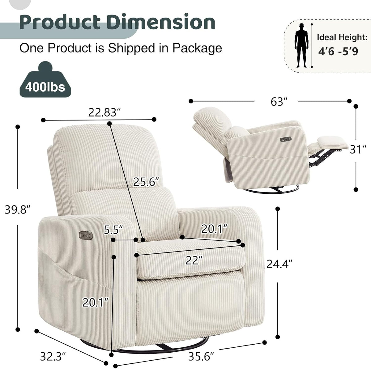 Swivel Rocker Recliner, Oversized Manual Nursery Glider Rocking Recliner Chair with Removable Cushion, Upholstered Corduroy Swivel Reclining Chair for Nursery Living Room Bedroom, Camel