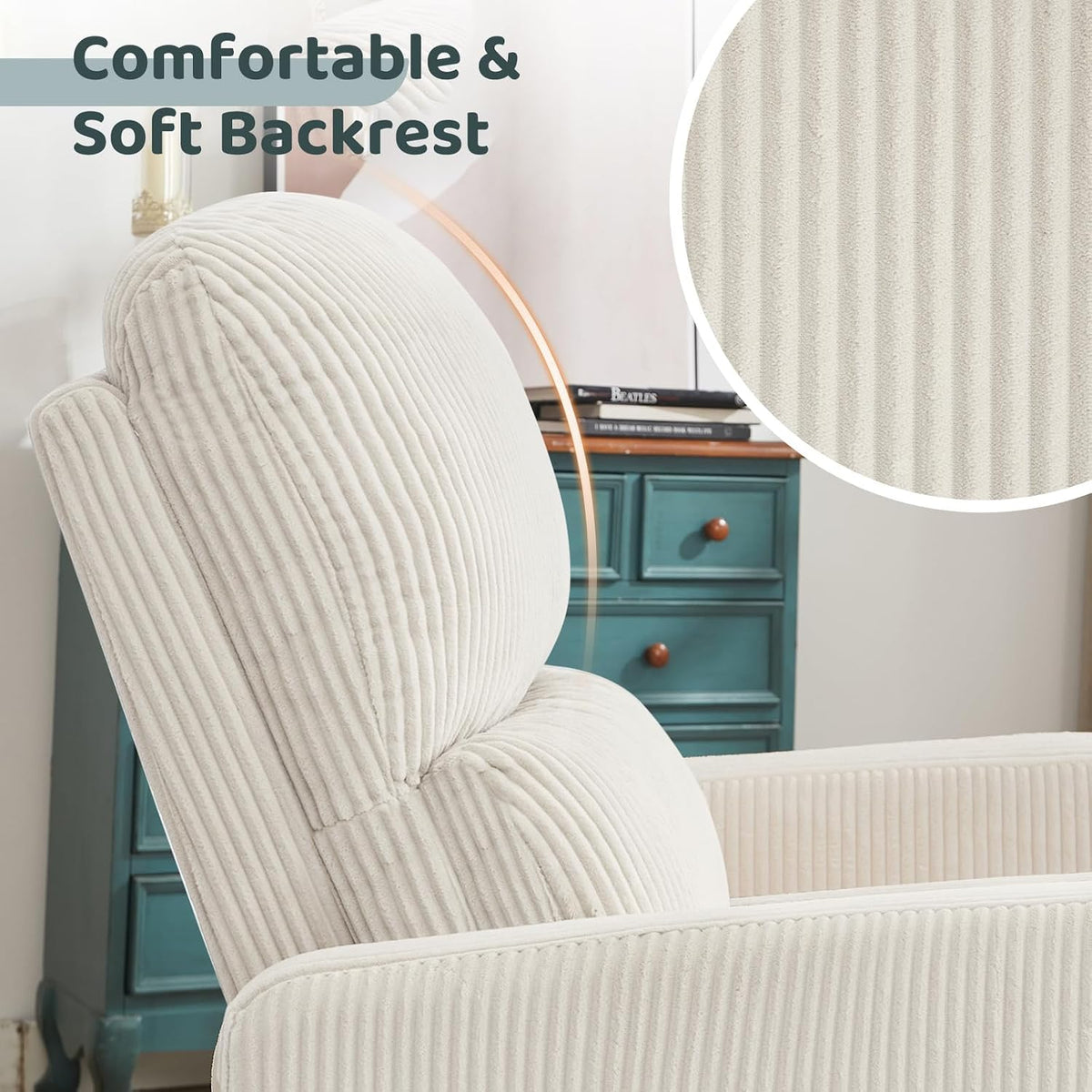 Swivel Rocker Recliner, Oversized Manual Nursery Glider Rocking Recliner Chair with Removable Cushion, Upholstered Corduroy Swivel Reclining Chair for Nursery Living Room Bedroom, Camel