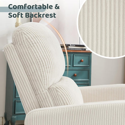 Swivel Rocker Recliner, Oversized Manual Nursery Glider Rocking Recliner Chair with Removable Cushion, Upholstered Corduroy Swivel Reclining Chair for Nursery Living Room Bedroom, Camel