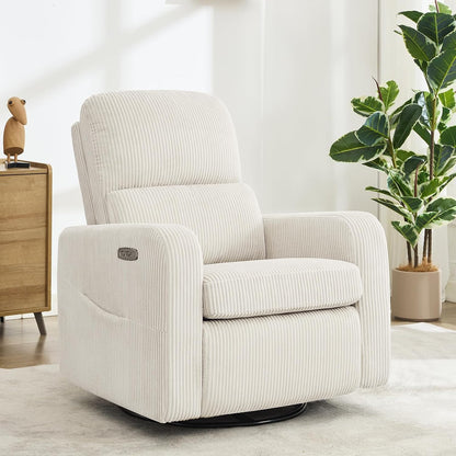 Swivel Rocker Recliner, Oversized Manual Nursery Glider Rocking Recliner Chair with Removable Cushion, Upholstered Corduroy Swivel Reclining Chair for Nursery Living Room Bedroom, Camel