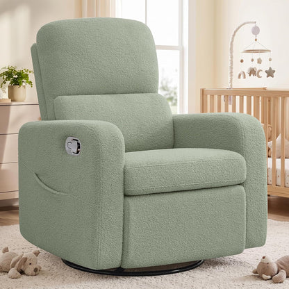 Swivel Rocker Recliner, Oversized Manual Nursery Glider Rocking Recliner Chair with Removable Cushion, Upholstered Corduroy Swivel Reclining Chair for Nursery Living Room Bedroom, Camel