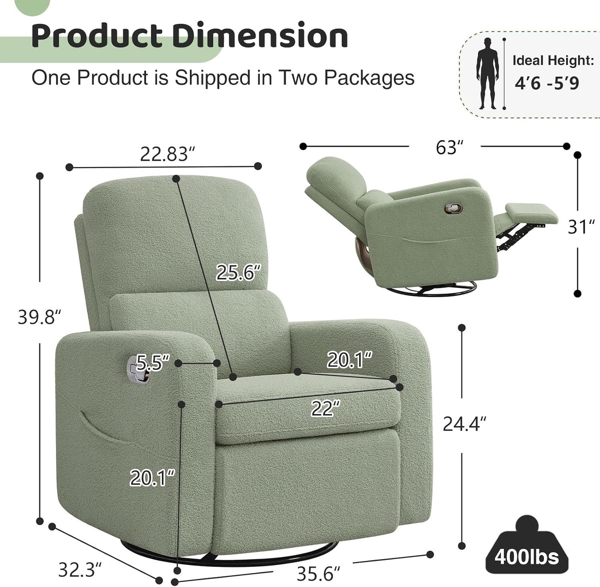 Swivel Rocker Recliner, Oversized Manual Nursery Glider Rocking Recliner Chair with Removable Cushion, Upholstered Corduroy Swivel Reclining Chair for Nursery Living Room Bedroom, Camel