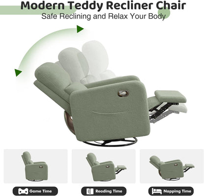 Swivel Rocker Recliner, Oversized Manual Nursery Glider Rocking Recliner Chair with Removable Cushion, Upholstered Corduroy Swivel Reclining Chair for Nursery Living Room Bedroom, Camel