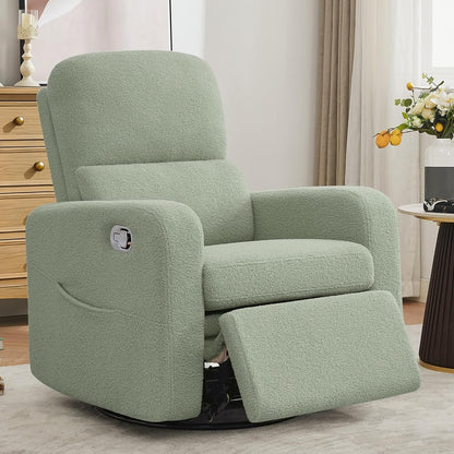 Swivel Rocker Recliner, Oversized Manual Nursery Glider Rocking Recliner Chair with Removable Cushion, Upholstered Corduroy Swivel Reclining Chair for Nursery Living Room Bedroom, Camel