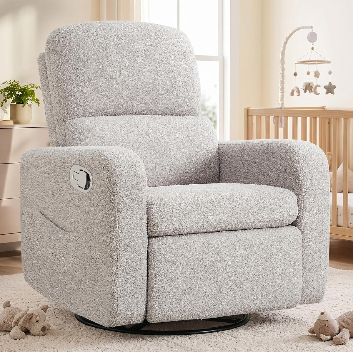 Swivel Rocker Recliner, Oversized Manual Nursery Glider Rocking Recliner Chair with Removable Cushion, Upholstered Corduroy Swivel Reclining Chair for Nursery Living Room Bedroom, Camel