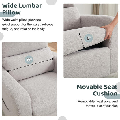 Swivel Rocker Recliner, Oversized Manual Nursery Glider Rocking Recliner Chair with Removable Cushion, Upholstered Corduroy Swivel Reclining Chair for Nursery Living Room Bedroom, Camel