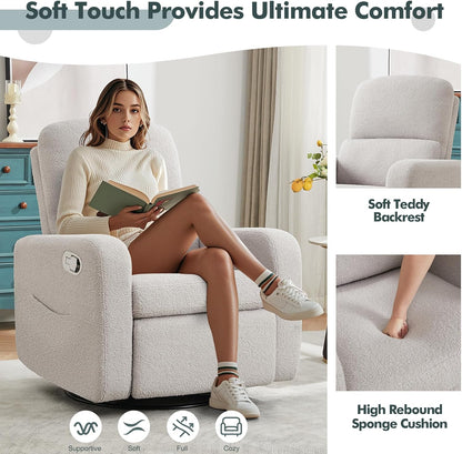 Swivel Rocker Recliner, Oversized Manual Nursery Glider Rocking Recliner Chair with Removable Cushion, Upholstered Corduroy Swivel Reclining Chair for Nursery Living Room Bedroom, Camel