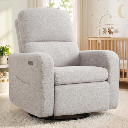 Swivel Rocker Recliner, Oversized Manual Nursery Glider Rocking Recliner Chair with Removable Cushion, Upholstered Corduroy Swivel Reclining Chair for Nursery Living Room Bedroom, Camel