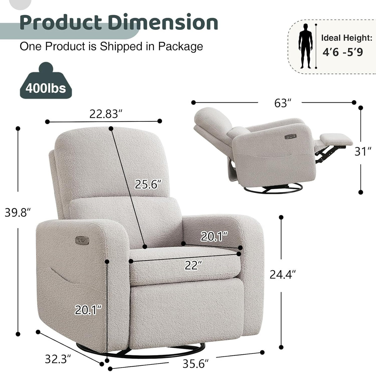 Swivel Rocker Recliner, Oversized Manual Nursery Glider Rocking Recliner Chair with Removable Cushion, Upholstered Corduroy Swivel Reclining Chair for Nursery Living Room Bedroom, Camel