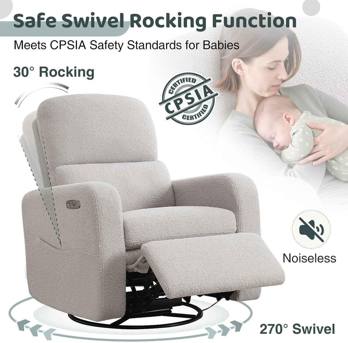 Swivel Rocker Recliner, Oversized Manual Nursery Glider Rocking Recliner Chair with Removable Cushion, Upholstered Corduroy Swivel Reclining Chair for Nursery Living Room Bedroom, Camel