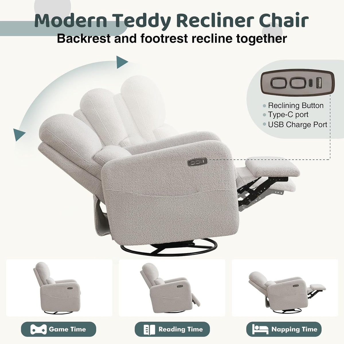 Swivel Rocker Recliner, Oversized Manual Nursery Glider Rocking Recliner Chair with Removable Cushion, Upholstered Corduroy Swivel Reclining Chair for Nursery Living Room Bedroom, Camel
