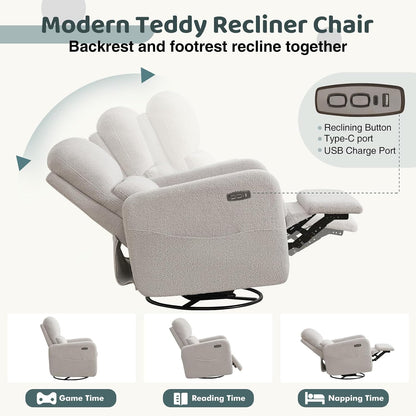 Swivel Rocker Recliner, Oversized Manual Nursery Glider Rocking Recliner Chair with Removable Cushion, Upholstered Corduroy Swivel Reclining Chair for Nursery Living Room Bedroom, Camel