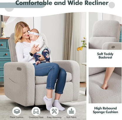 Swivel Rocker Recliner, Oversized Manual Nursery Glider Rocking Recliner Chair with Removable Cushion, Upholstered Corduroy Swivel Reclining Chair for Nursery Living Room Bedroom, Camel