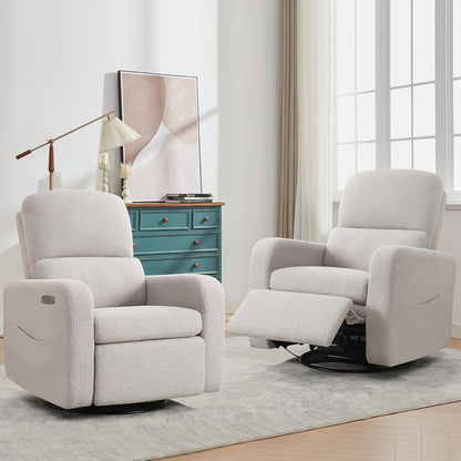 Swivel Rocker Recliner, Oversized Manual Nursery Glider Rocking Recliner Chair with Removable Cushion, Upholstered Corduroy Swivel Reclining Chair for Nursery Living Room Bedroom, Camel