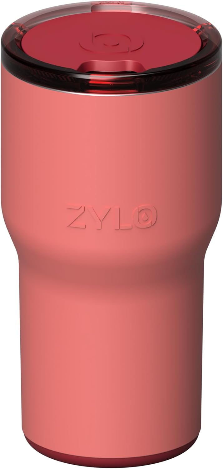 16oz Stainless Steel Tumbler Water Bottle - Spill-Proof Screw-On Lid, Insulated, Straw Compatible, BPA-Free - 12hr Hot/24hr Cold, Fits Cup Holders - Pink Algae