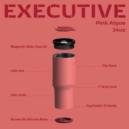 16oz Stainless Steel Tumbler Water Bottle - Spill-Proof Screw-On Lid, Insulated, Straw Compatible, BPA-Free - 12hr Hot/24hr Cold, Fits Cup Holders - Pink Algae