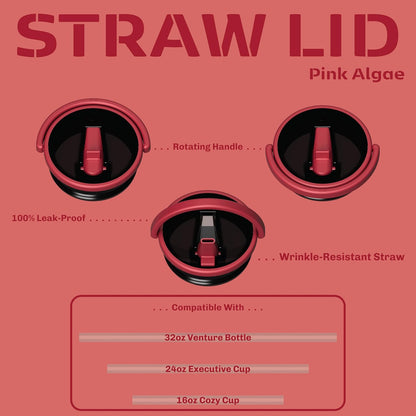 16oz Stainless Steel Tumbler Water Bottle - Spill-Proof Screw-On Lid, Insulated, Straw Compatible, BPA-Free - 12hr Hot/24hr Cold, Fits Cup Holders - Pink Algae