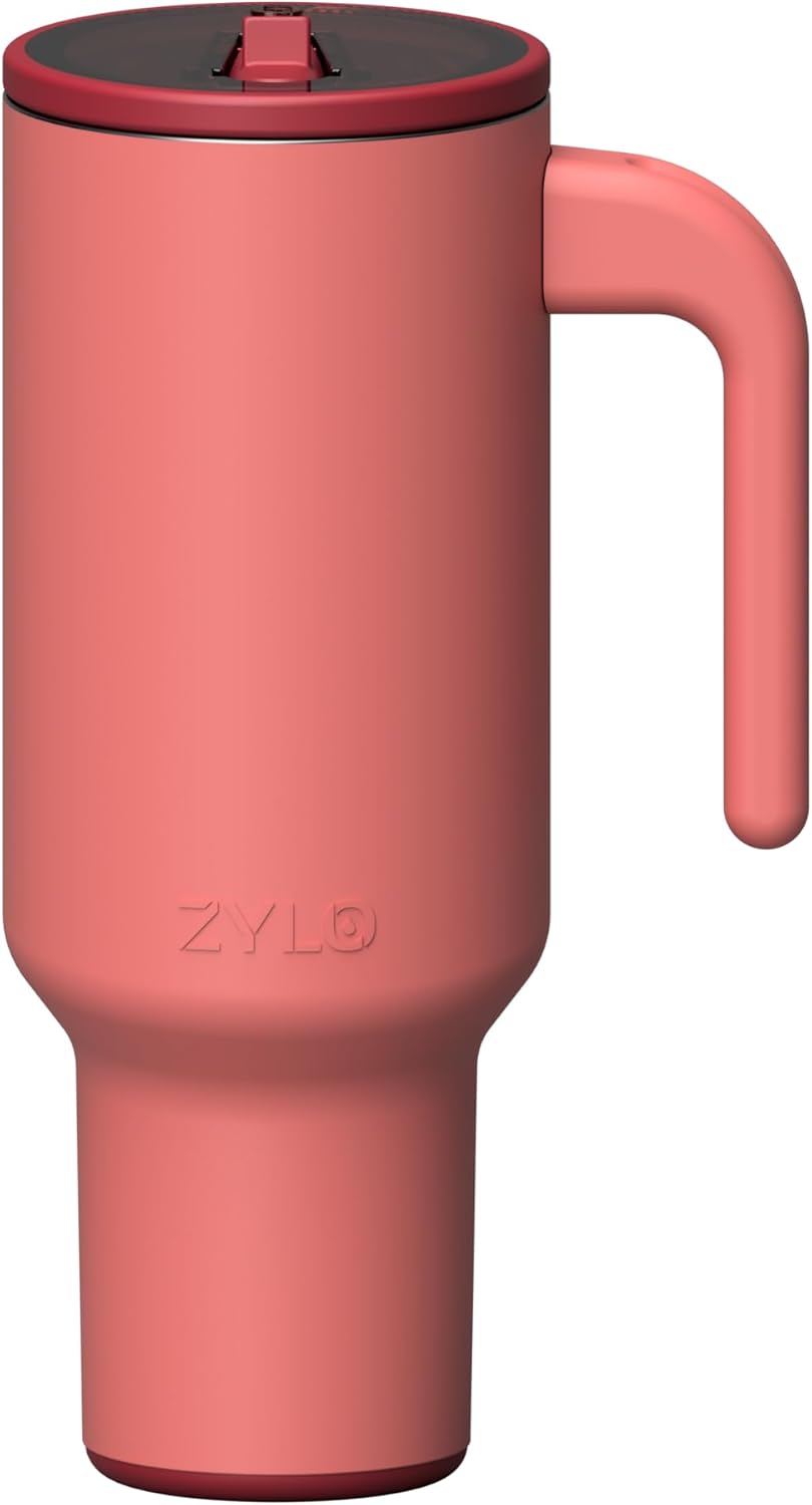 16oz Stainless Steel Tumbler Water Bottle - Spill-Proof Screw-On Lid, Insulated, Straw Compatible, BPA-Free - 12hr Hot/24hr Cold, Fits Cup Holders - Pink Algae